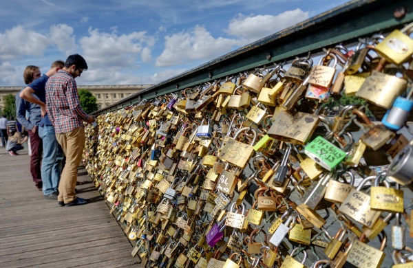 love locks on Pont des Arts across Seine