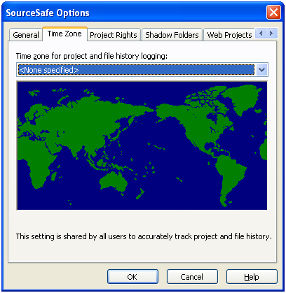 SourceSafe Options dialog for time zones