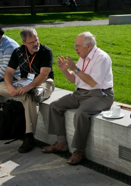 John Cook interviewing Michael Atiyah at HLF 2013