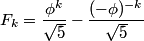 equation for Fibonacci numbers