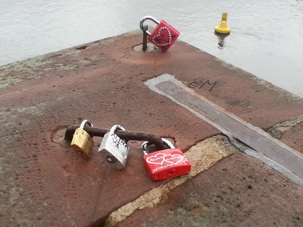 love locks on Old Bridge across Neckar