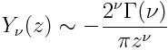 Y_nu(z) sim -frac{2^nu Gamma(nu)}{pi x^nu}