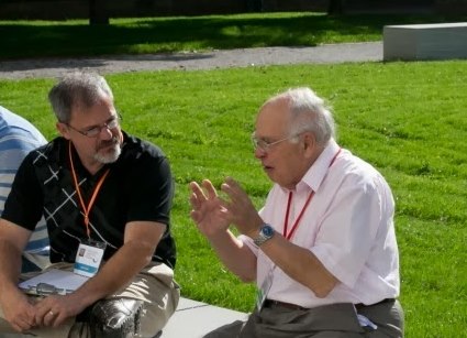 John Cook interviewing Michael Atiyah at HLF 2013