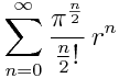 \sum_{n=0}^\infty \frac{\pi^{\frac{n}{2}}}{\frac{n}{2}!} ,r^n