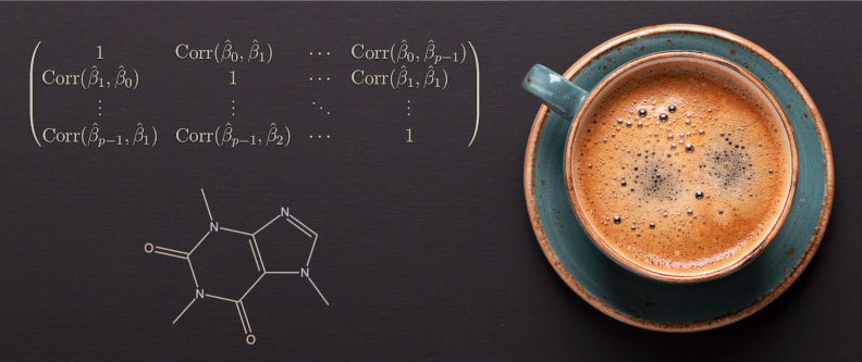 covariance matrix, caffeine molecule, cup of coffee
