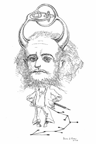 Drawing of John Conway with horned sphere