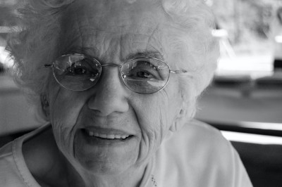 black and white photo of an elderly woman