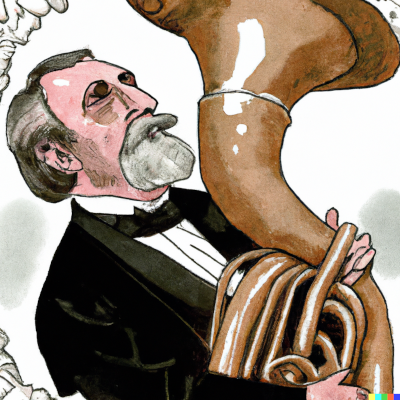 Rutherford B. Hayes playing a tuba