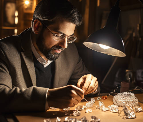 Jeweler examining gemstones