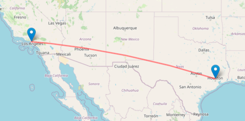 Flight map from LAX to IAH
