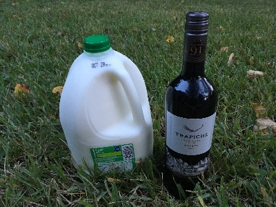 gallon of milk and bottle of wine