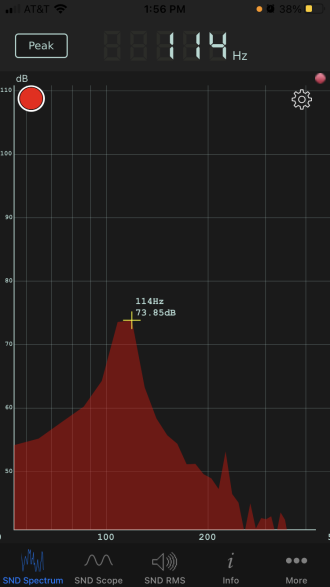 Audio spectrum of a 750 ml pinot noir bottle