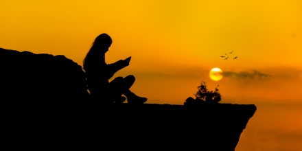 Reading at sunset