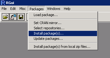 R package installation screen shot