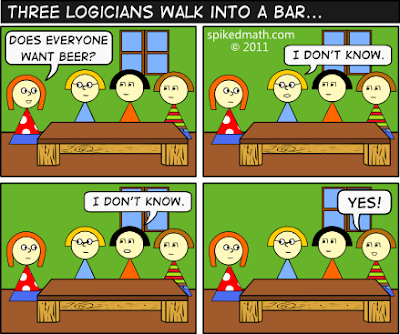 Waitress: Does everyone want a beer? Logician 1: I don't know. Logician 2: I don't know. Logician 3: Yes!