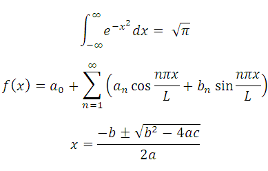 examples of math using Word: Gaussian integral, Fourier series, quadratic equation